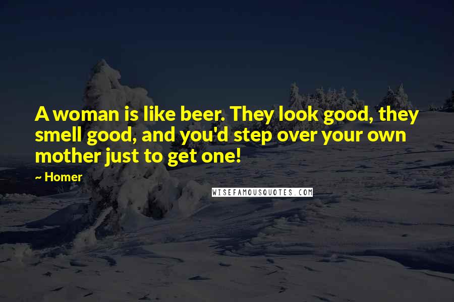 Homer Quotes: A woman is like beer. They look good, they smell good, and you'd step over your own mother just to get one!