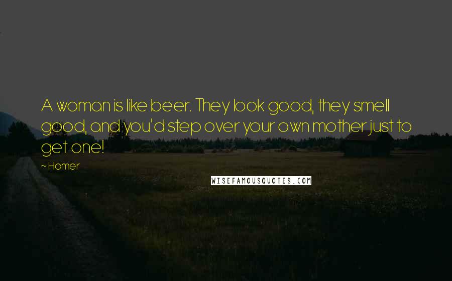 Homer Quotes: A woman is like beer. They look good, they smell good, and you'd step over your own mother just to get one!