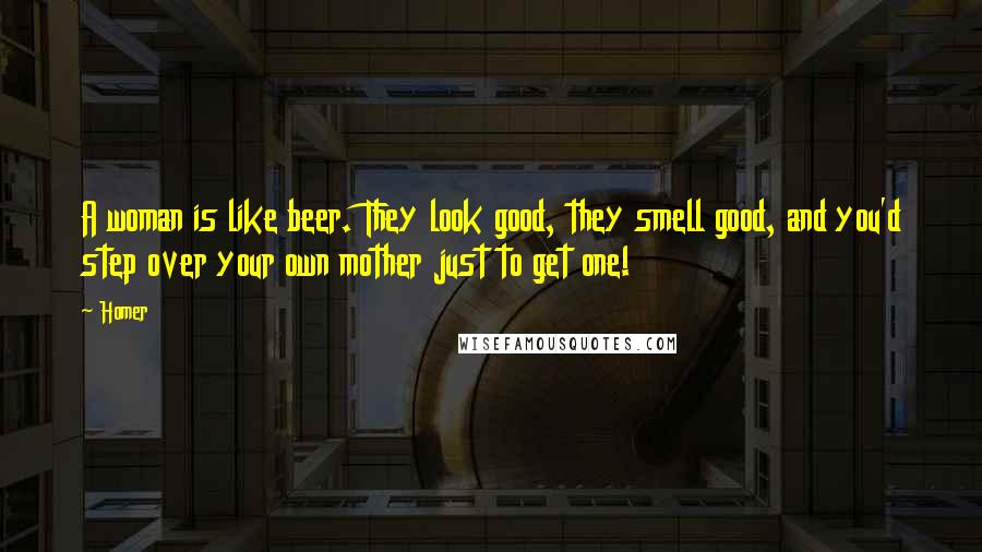 Homer Quotes: A woman is like beer. They look good, they smell good, and you'd step over your own mother just to get one!