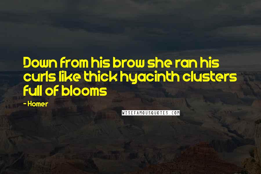 Homer Quotes: Down from his brow she ran his curls like thick hyacinth clusters full of blooms