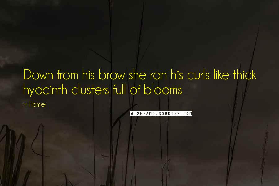 Homer Quotes: Down from his brow she ran his curls like thick hyacinth clusters full of blooms