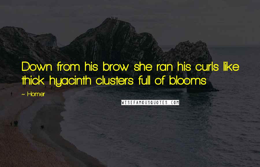 Homer Quotes: Down from his brow she ran his curls like thick hyacinth clusters full of blooms