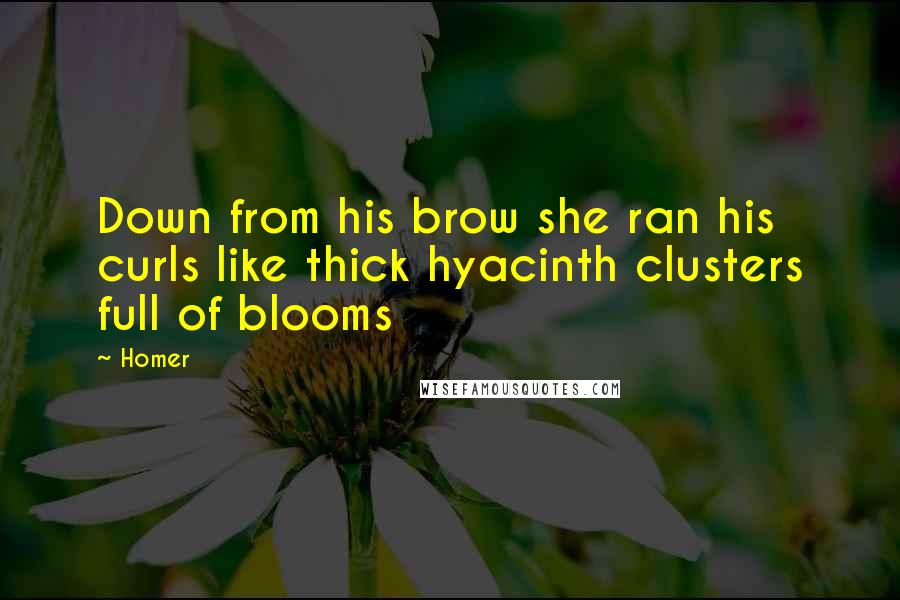 Homer Quotes: Down from his brow she ran his curls like thick hyacinth clusters full of blooms