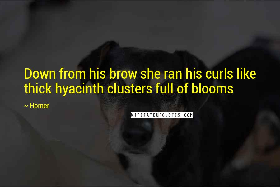Homer Quotes: Down from his brow she ran his curls like thick hyacinth clusters full of blooms