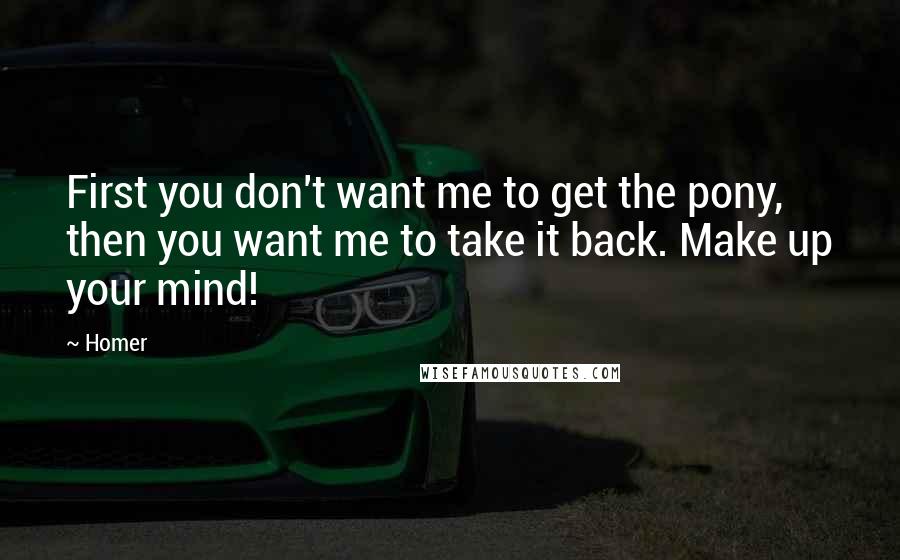 Homer Quotes: First you don't want me to get the pony, then you want me to take it back. Make up your mind!