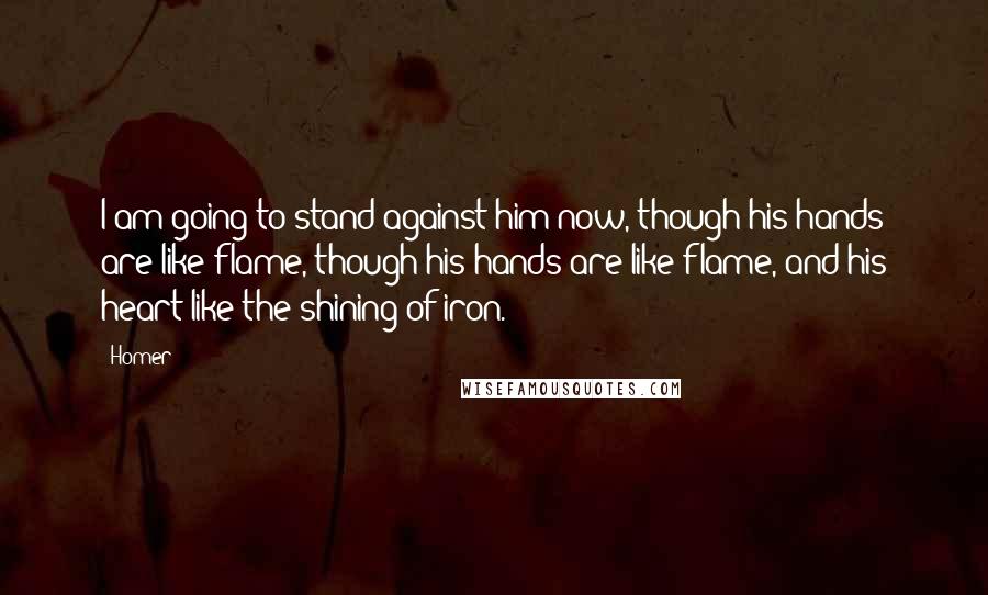 Homer Quotes: I am going to stand against him now, though his hands are like flame, though his hands are like flame, and his heart like the shining of iron.