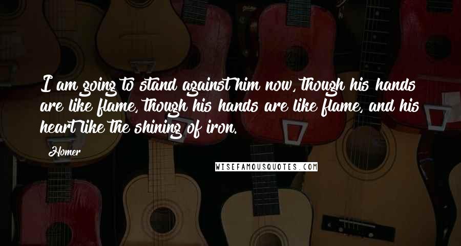 Homer Quotes: I am going to stand against him now, though his hands are like flame, though his hands are like flame, and his heart like the shining of iron.