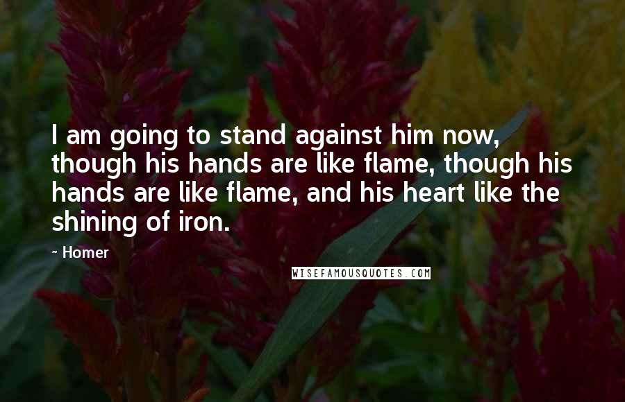 Homer Quotes: I am going to stand against him now, though his hands are like flame, though his hands are like flame, and his heart like the shining of iron.