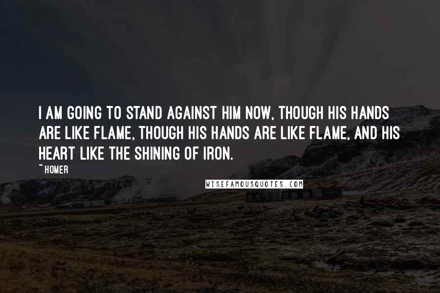 Homer Quotes: I am going to stand against him now, though his hands are like flame, though his hands are like flame, and his heart like the shining of iron.