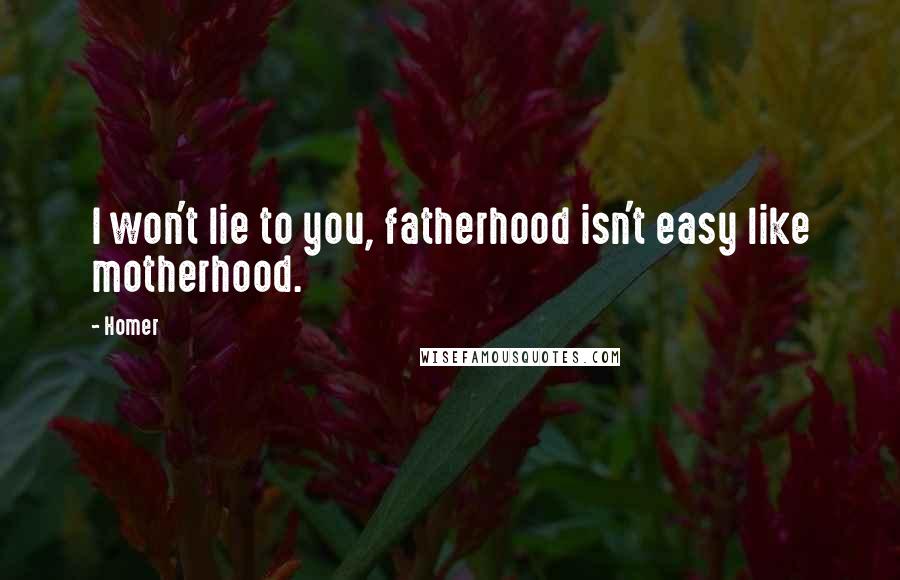 Homer Quotes: I won't lie to you, fatherhood isn't easy like motherhood.
