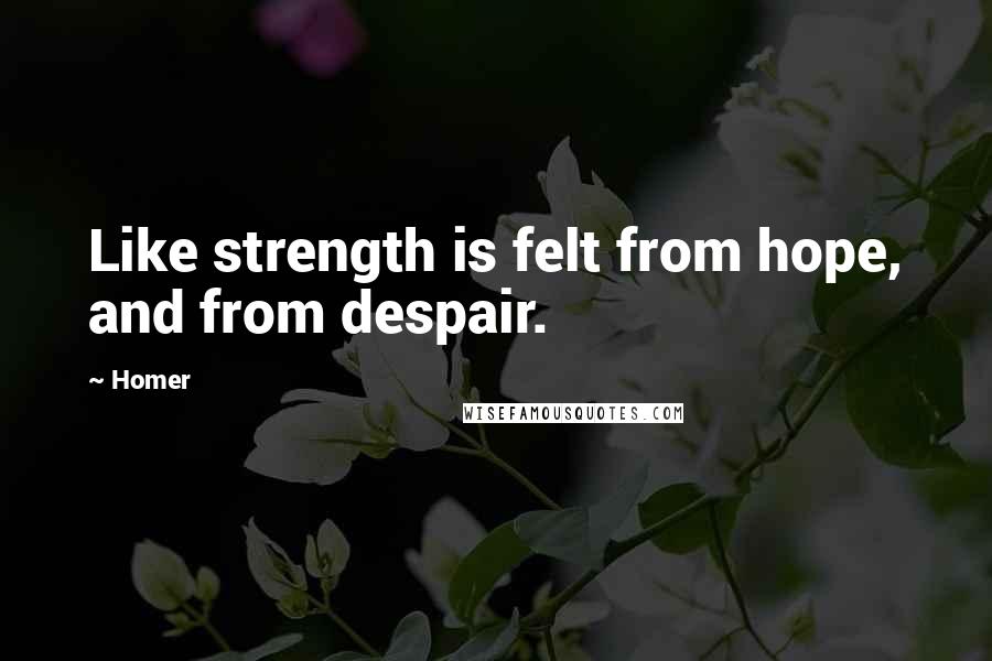 Homer Quotes: Like strength is felt from hope, and from despair.