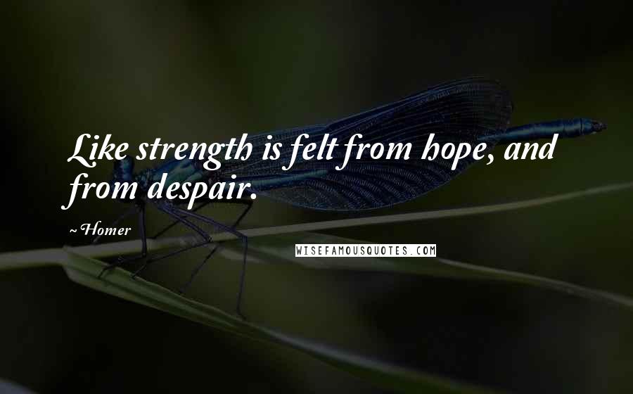Homer Quotes: Like strength is felt from hope, and from despair.