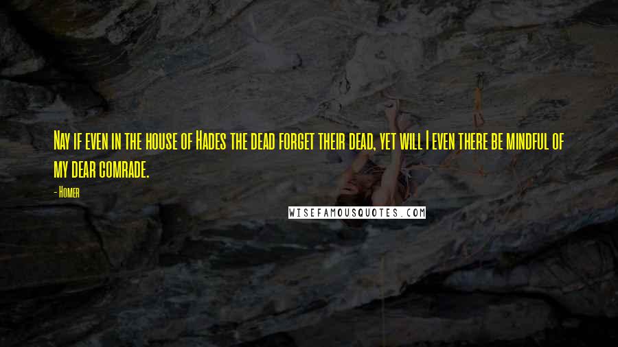 Homer Quotes: Nay if even in the house of Hades the dead forget their dead, yet will I even there be mindful of my dear comrade.