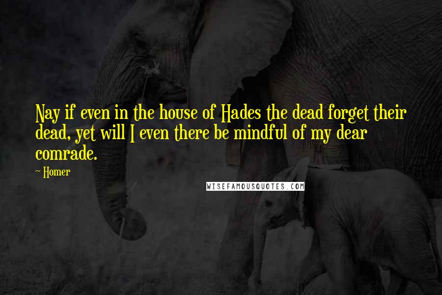 Homer Quotes: Nay if even in the house of Hades the dead forget their dead, yet will I even there be mindful of my dear comrade.