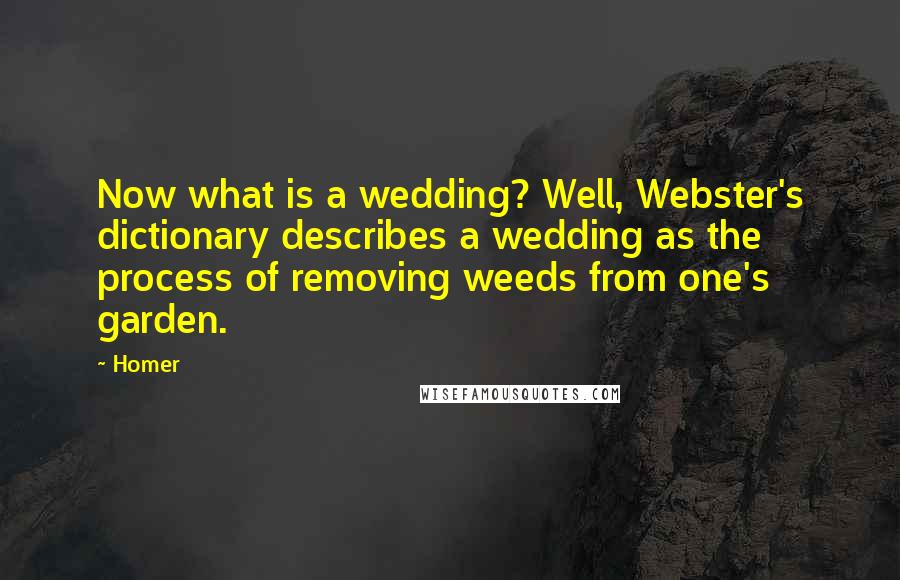 Homer Quotes: Now what is a wedding? Well, Webster's dictionary describes a wedding as the process of removing weeds from one's garden.