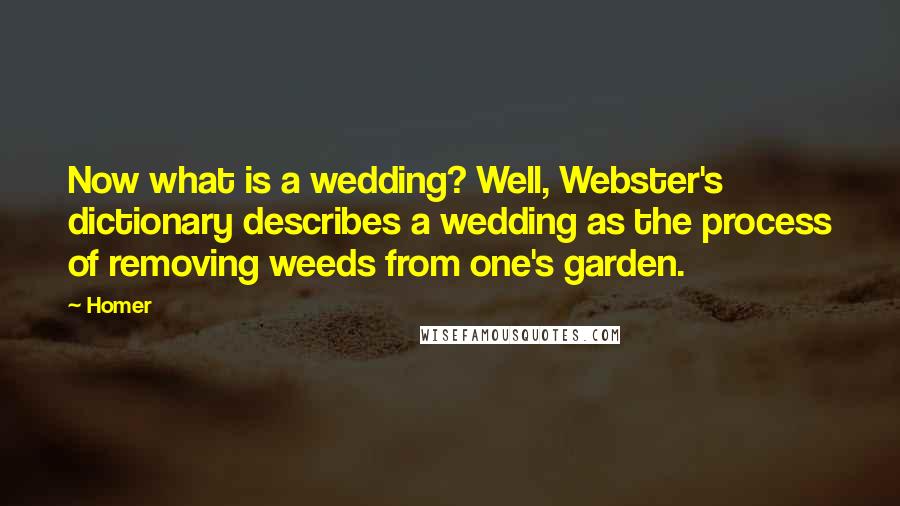 Homer Quotes: Now what is a wedding? Well, Webster's dictionary describes a wedding as the process of removing weeds from one's garden.