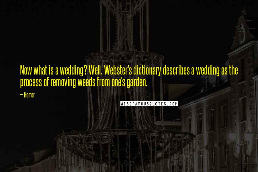 Homer Quotes: Now what is a wedding? Well, Webster's dictionary describes a wedding as the process of removing weeds from one's garden.