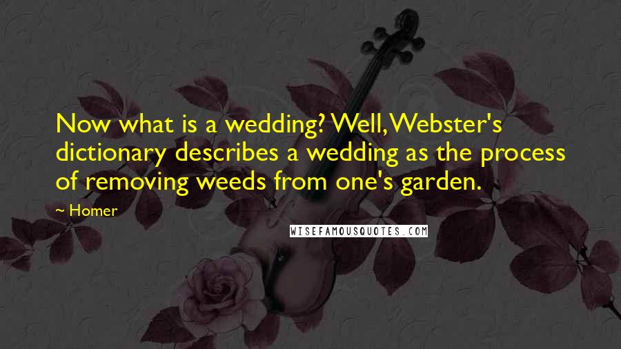 Homer Quotes: Now what is a wedding? Well, Webster's dictionary describes a wedding as the process of removing weeds from one's garden.