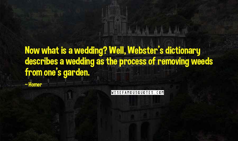 Homer Quotes: Now what is a wedding? Well, Webster's dictionary describes a wedding as the process of removing weeds from one's garden.