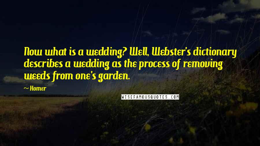 Homer Quotes: Now what is a wedding? Well, Webster's dictionary describes a wedding as the process of removing weeds from one's garden.