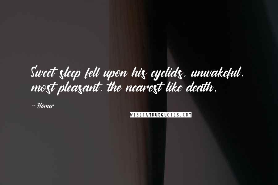 Homer Quotes: Sweet sleep fell upon his eyelids, unwakeful, most pleasant, the nearest like death.