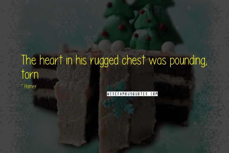 Homer Quotes: The heart in his rugged chest was pounding, torn