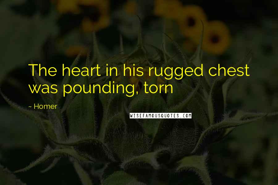 Homer Quotes: The heart in his rugged chest was pounding, torn