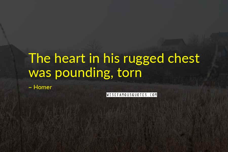 Homer Quotes: The heart in his rugged chest was pounding, torn