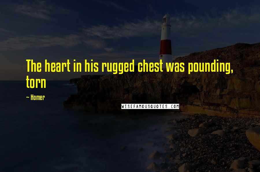 Homer Quotes: The heart in his rugged chest was pounding, torn