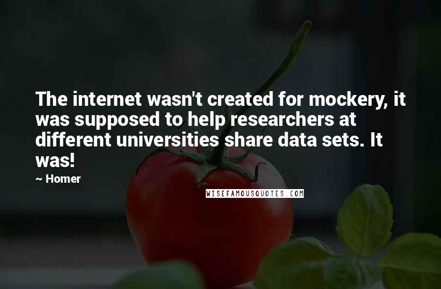 Homer Quotes: The internet wasn't created for mockery, it was supposed to help researchers at different universities share data sets. It was!