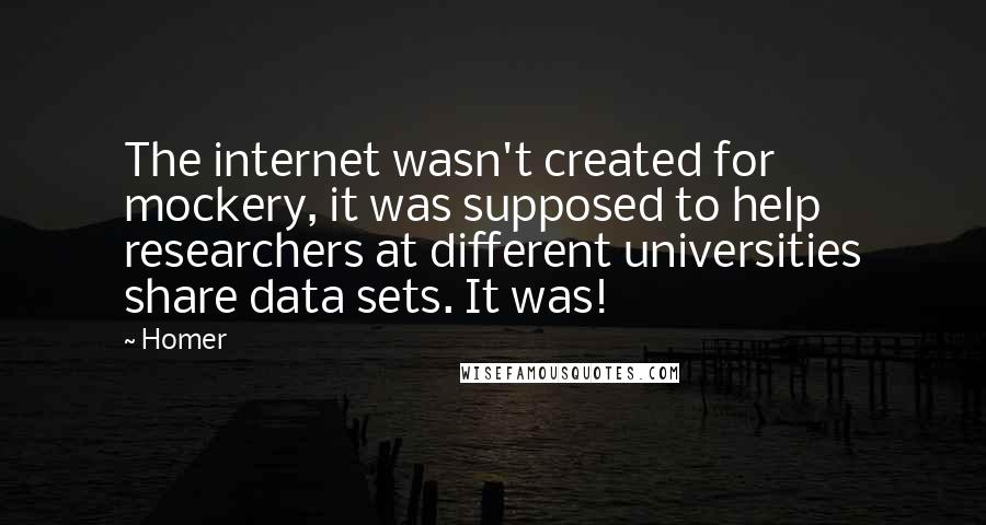 Homer Quotes: The internet wasn't created for mockery, it was supposed to help researchers at different universities share data sets. It was!