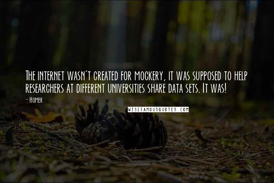 Homer Quotes: The internet wasn't created for mockery, it was supposed to help researchers at different universities share data sets. It was!