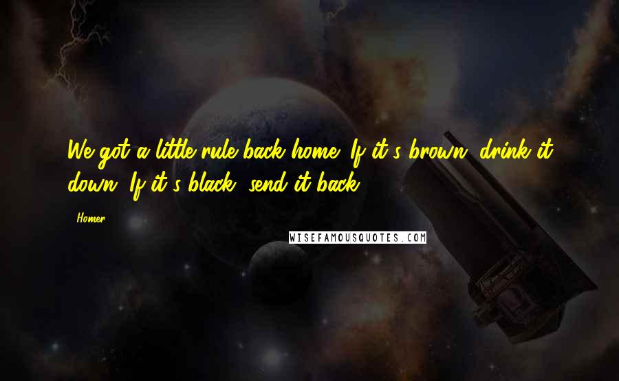 Homer Quotes: We got a little rule back home: If it's brown, drink it down. If it's black, send it back.