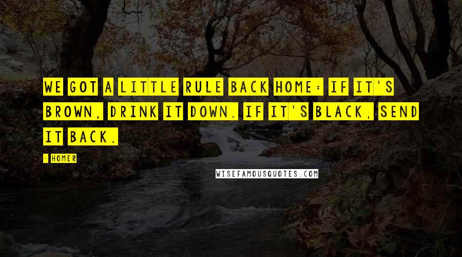 Homer Quotes: We got a little rule back home: If it's brown, drink it down. If it's black, send it back.