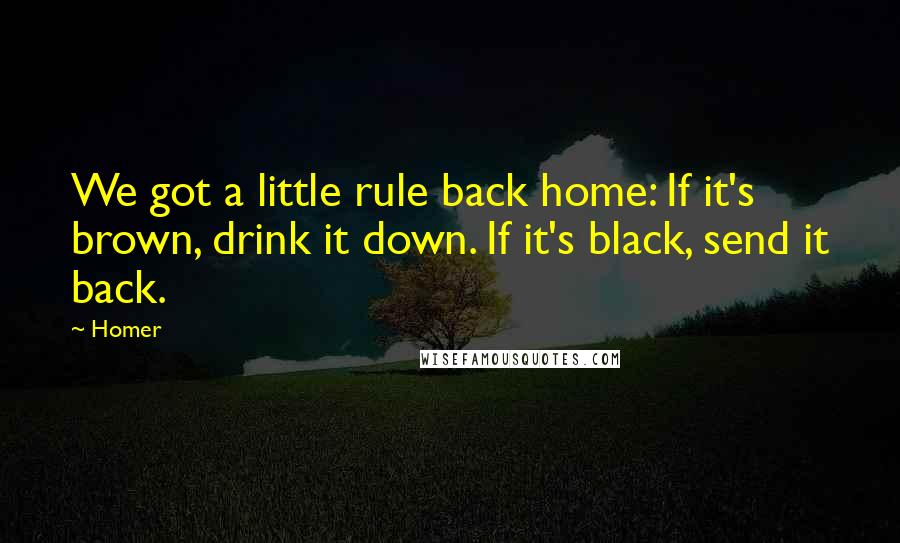 Homer Quotes: We got a little rule back home: If it's brown, drink it down. If it's black, send it back.