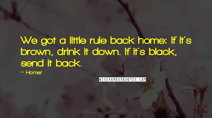 Homer Quotes: We got a little rule back home: If it's brown, drink it down. If it's black, send it back.