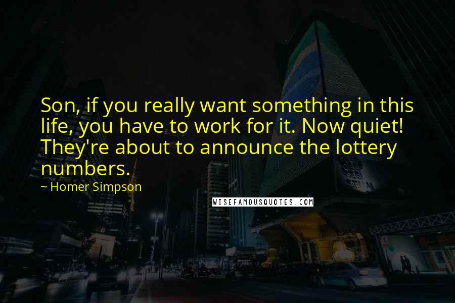 Homer Simpson Quotes: Son, if you really want something in this life, you have to work for it. Now quiet! They're about to announce the lottery numbers.