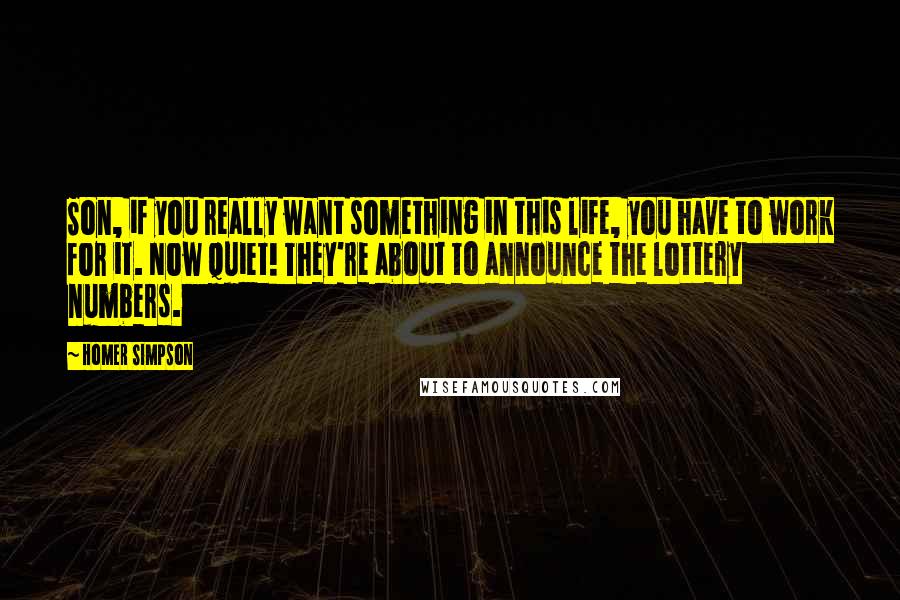 Homer Simpson Quotes: Son, if you really want something in this life, you have to work for it. Now quiet! They're about to announce the lottery numbers.