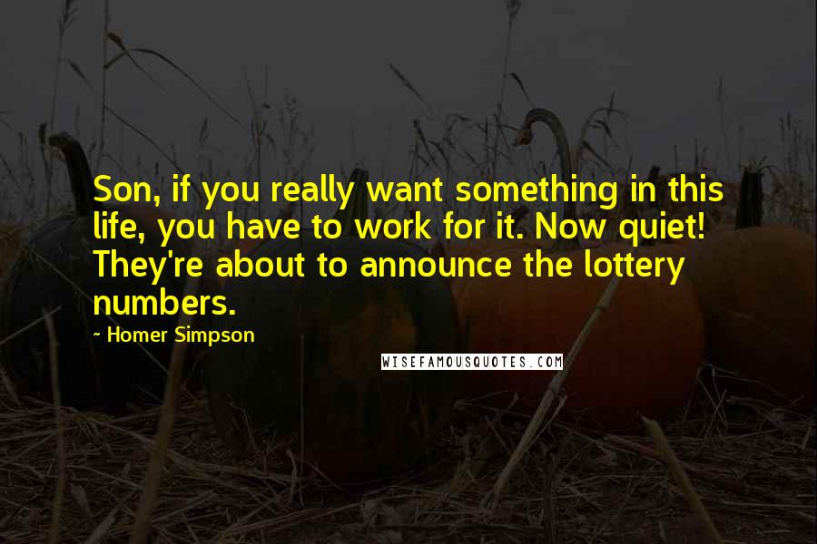 Homer Simpson Quotes: Son, if you really want something in this life, you have to work for it. Now quiet! They're about to announce the lottery numbers.