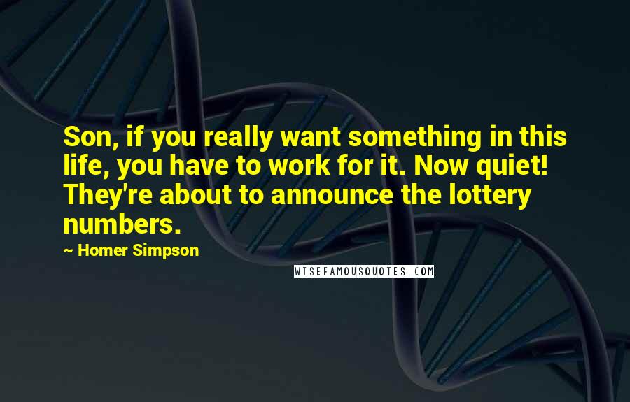 Homer Simpson Quotes: Son, if you really want something in this life, you have to work for it. Now quiet! They're about to announce the lottery numbers.