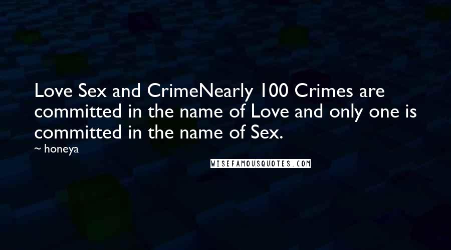 Honeya Quotes: Love Sex and CrimeNearly 100 Crimes are committed in the name of Love and only one is committed in the name of Sex.