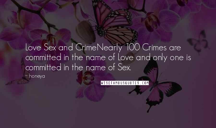 Honeya Quotes: Love Sex and CrimeNearly 100 Crimes are committed in the name of Love and only one is committed in the name of Sex.