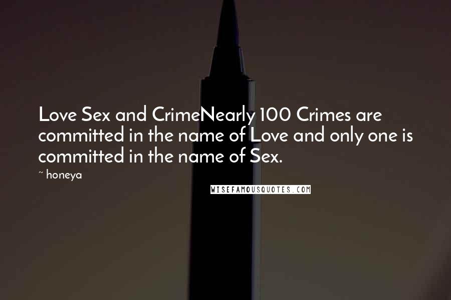 Honeya Quotes: Love Sex and CrimeNearly 100 Crimes are committed in the name of Love and only one is committed in the name of Sex.