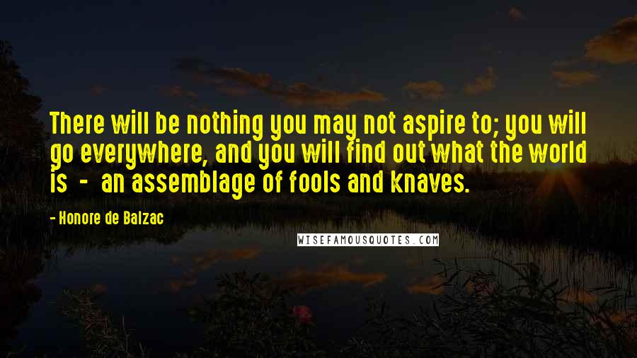 Honore De Balzac Quotes: There will be nothing you may not aspire to; you will go everywhere, and you will find out what the world is  -  an assemblage of fools and knaves.