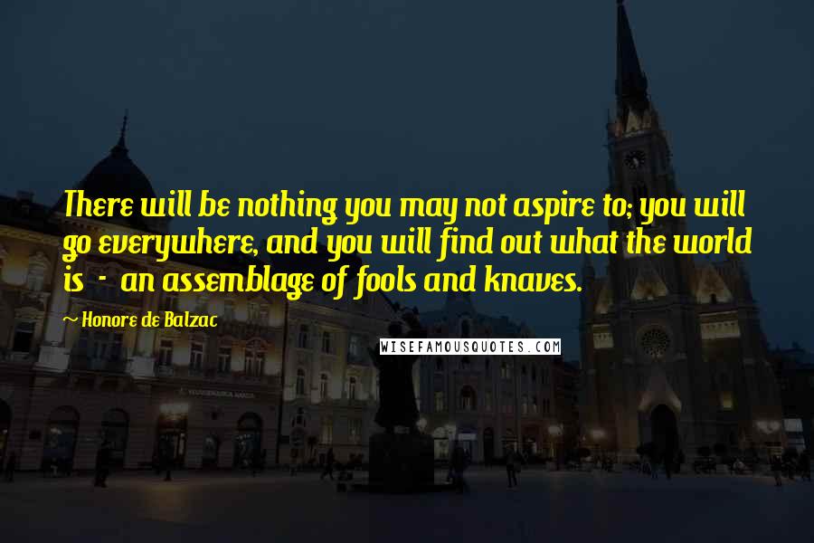 Honore De Balzac Quotes: There will be nothing you may not aspire to; you will go everywhere, and you will find out what the world is  -  an assemblage of fools and knaves.