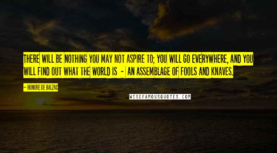 Honore De Balzac Quotes: There will be nothing you may not aspire to; you will go everywhere, and you will find out what the world is  -  an assemblage of fools and knaves.