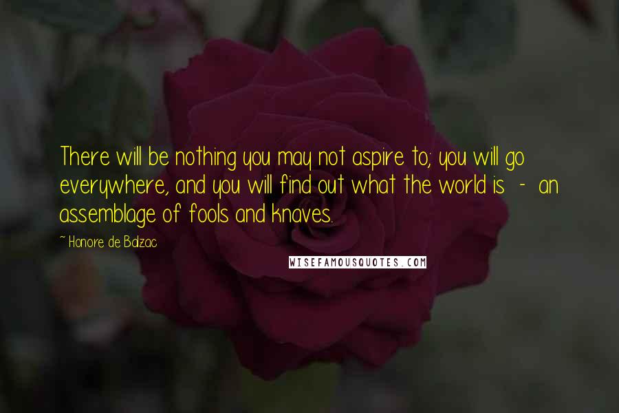 Honore De Balzac Quotes: There will be nothing you may not aspire to; you will go everywhere, and you will find out what the world is  -  an assemblage of fools and knaves.