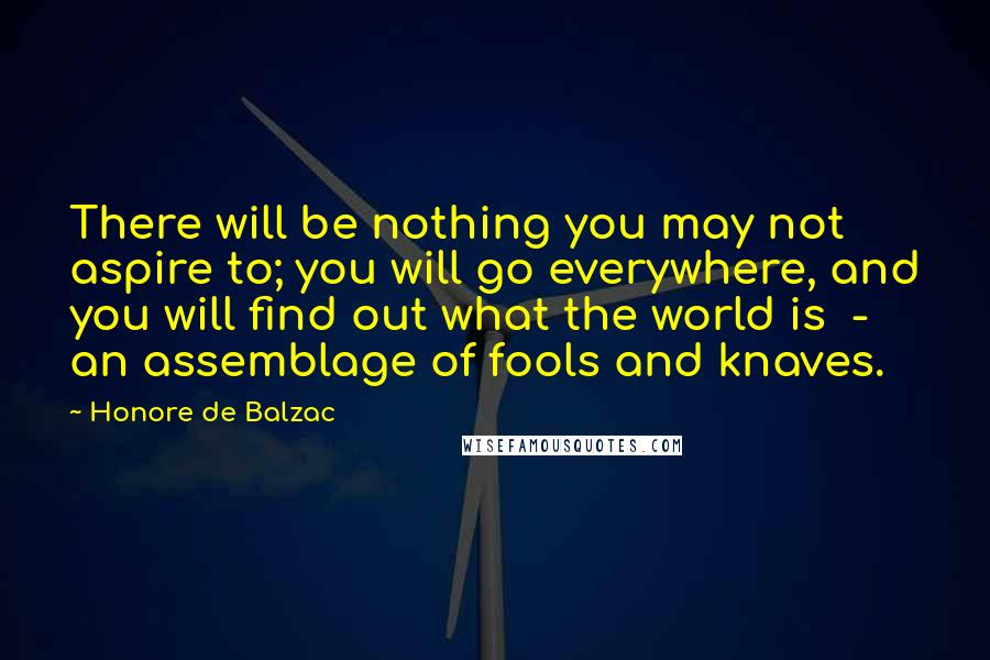 Honore De Balzac Quotes: There will be nothing you may not aspire to; you will go everywhere, and you will find out what the world is  -  an assemblage of fools and knaves.
