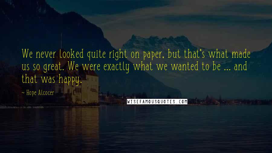 Hope Alcocer Quotes: We never looked quite right on paper, but that's what made us so great. We were exactly what we wanted to be ... and that was happy.