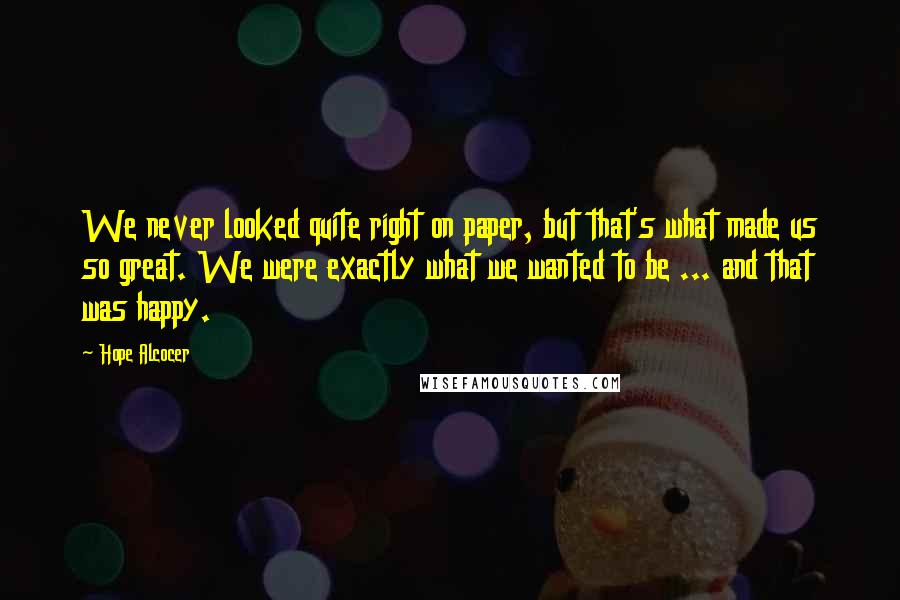 Hope Alcocer Quotes: We never looked quite right on paper, but that's what made us so great. We were exactly what we wanted to be ... and that was happy.